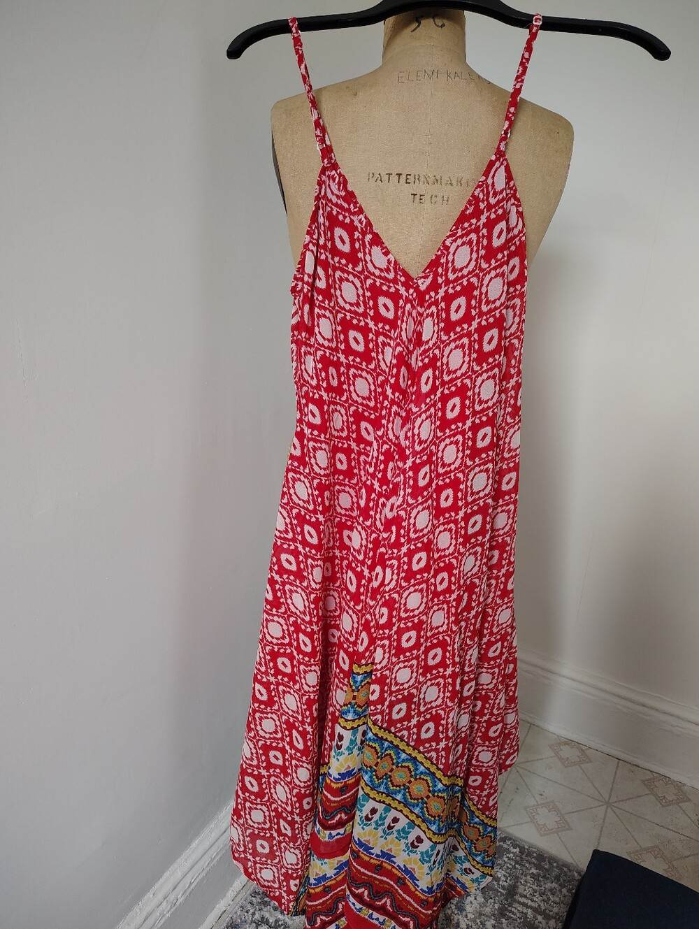 Red Patterned Spaghetti-Strap Maxi Dress